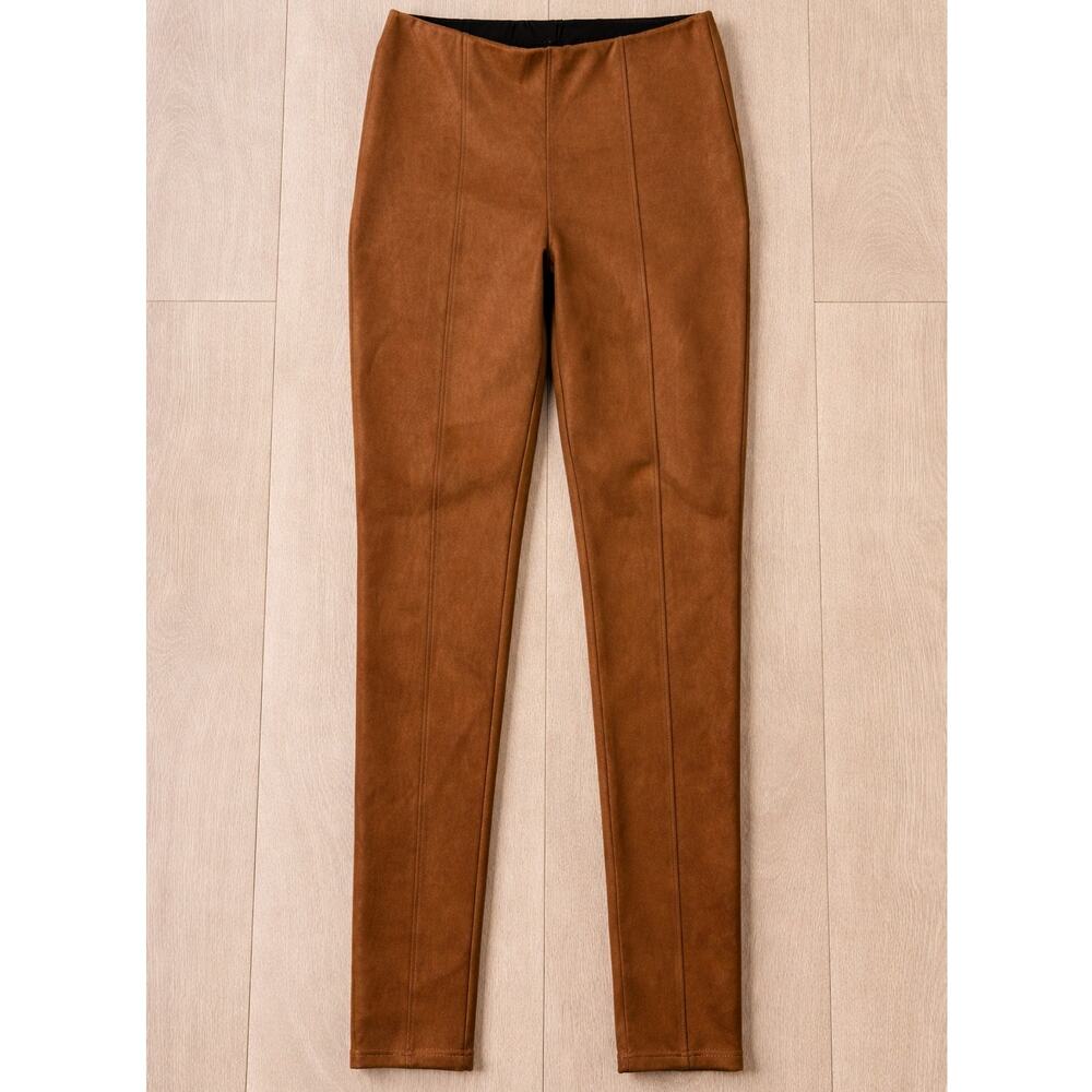 Equestrian Western Brown Faux Leather Pull On Pants High Rise Riding Slim Indie